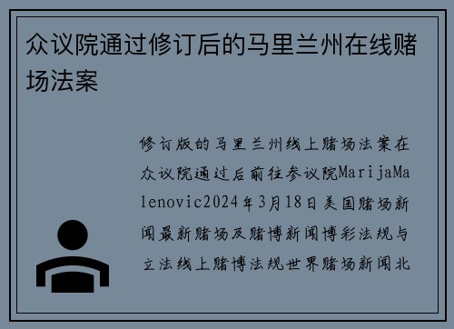众议院通过修订后的马里兰州在线赌场法案